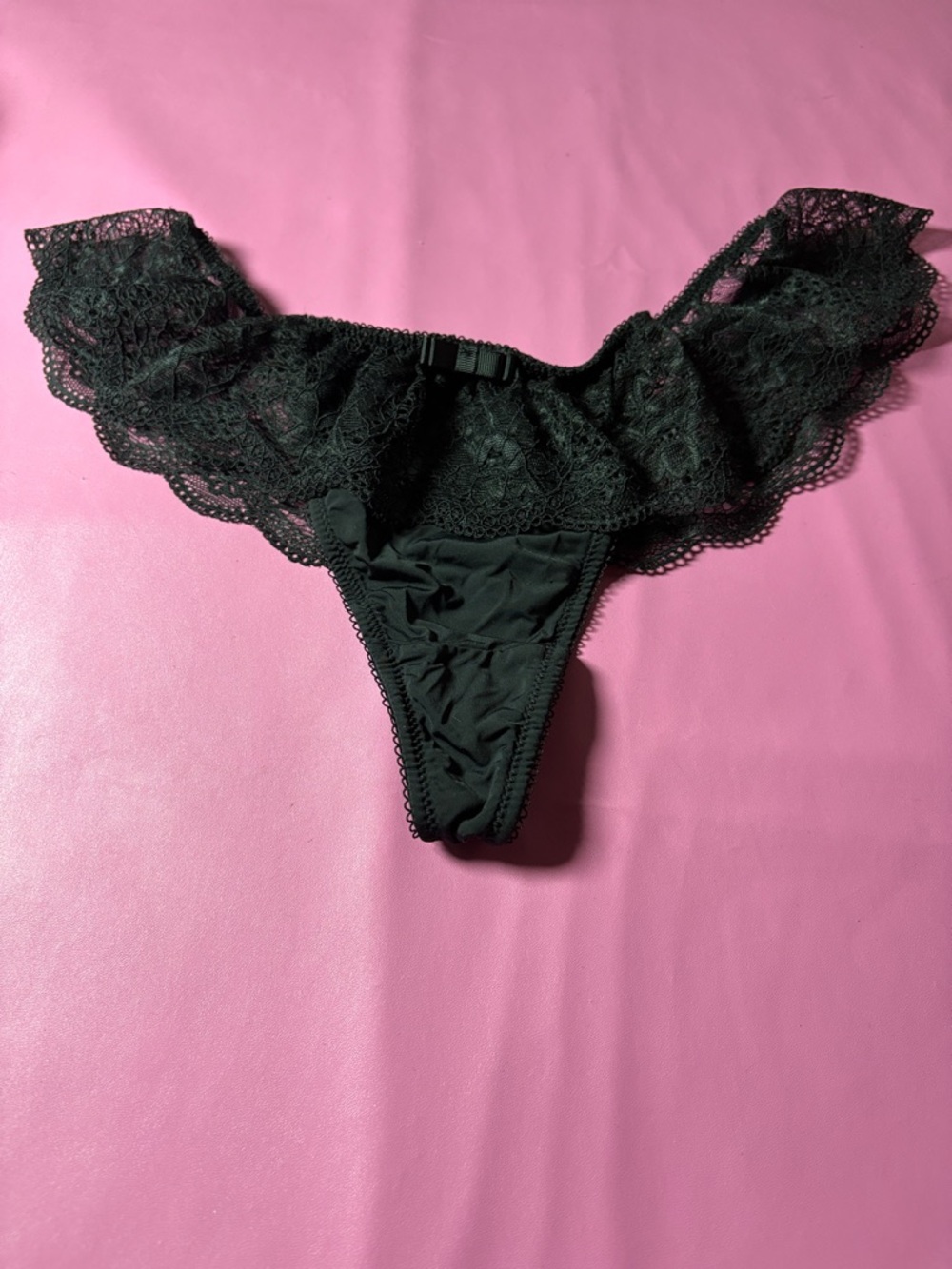 Black Lace Ruffle Thong - Women Intimates